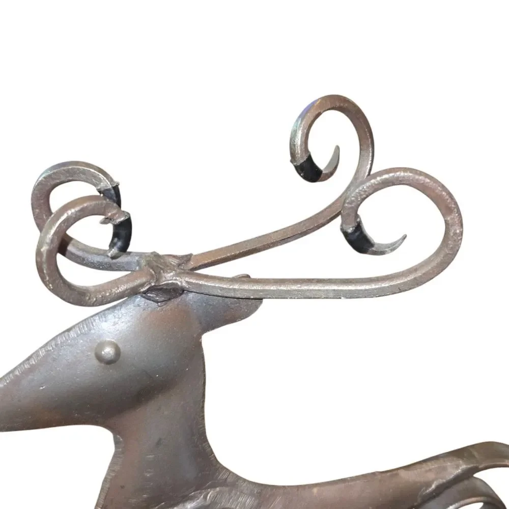 Brutalist Style Primitive Hand Crafted Welded Forged‎ Iron Reindeer 9.5